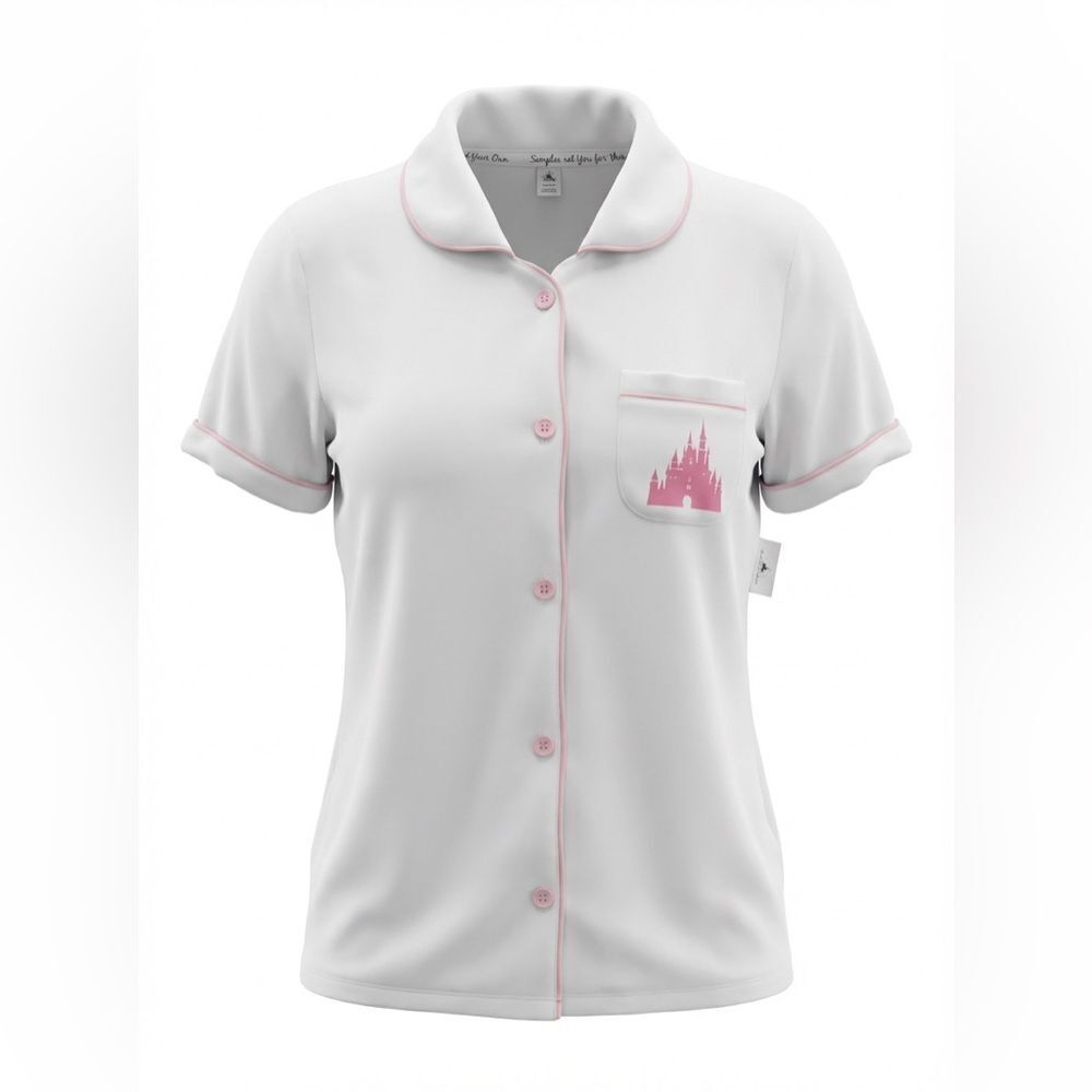 DISNEY PARKS NEW WOMENS SHIRT WHITE WITH PINK DESIGN SIZE M
